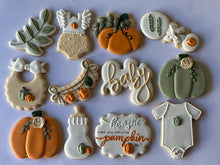 Load image into Gallery viewer, He or she Pumpkin Fall Baby shower cookies