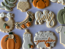 Load image into Gallery viewer, He or she Pumpkin Fall Baby shower cookies