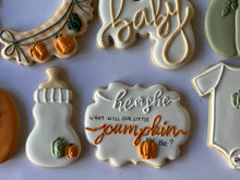 Load image into Gallery viewer, He or she Pumpkin Fall Baby shower cookies