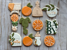 Load image into Gallery viewer, A little cutie is on the way, orange theme Baby shower cookies