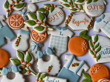 Load image into Gallery viewer, A little cutie is on the way, orange theme Baby shower cookies