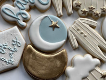Load image into Gallery viewer, Moons and stars baby shower cookies