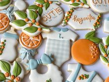 Load image into Gallery viewer, A little cutie is on the way, orange theme Baby shower cookies