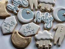 Load image into Gallery viewer, Moons and stars baby shower cookies