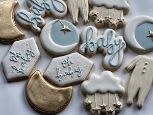 Moons and stars baby shower cookies