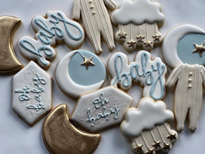 Moons and stars baby shower cookies