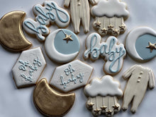 Load image into Gallery viewer, Moons and stars baby shower cookies