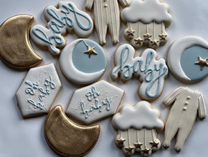 Moons and stars baby shower cookies