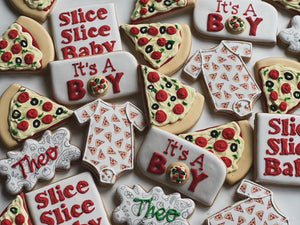 Pizza theme Baby shower cookies