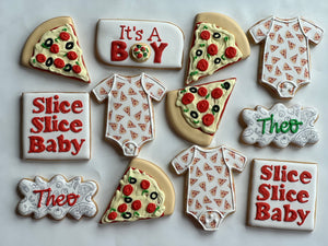 Pizza theme Baby shower cookies