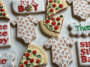 Pizza theme Baby shower cookies