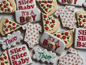 Pizza theme Baby shower cookies