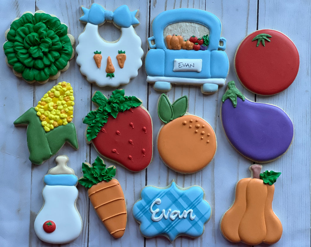 Vegetables fall theme Baby shower cookies