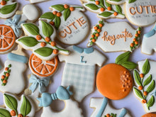 Load image into Gallery viewer, A little cutie is on the way, orange theme Baby shower cookies