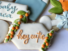 Load image into Gallery viewer, A little cutie is on the way, orange theme Baby shower cookies
