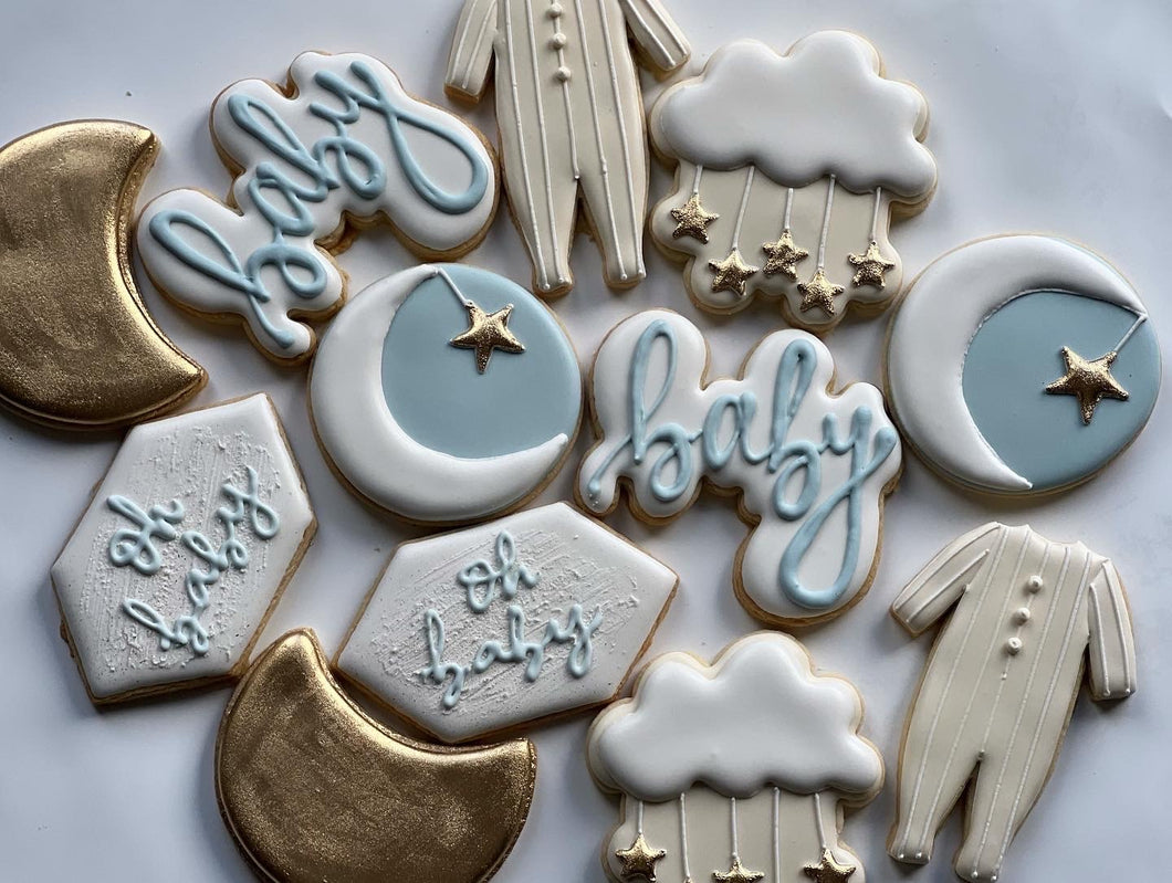 Moons and stars baby shower cookies