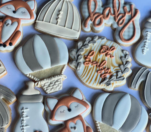 Woodland air balloon Baby shower cookies