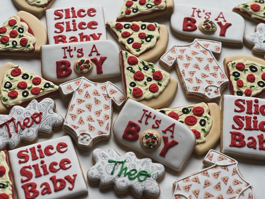 Pizza theme Baby shower cookies