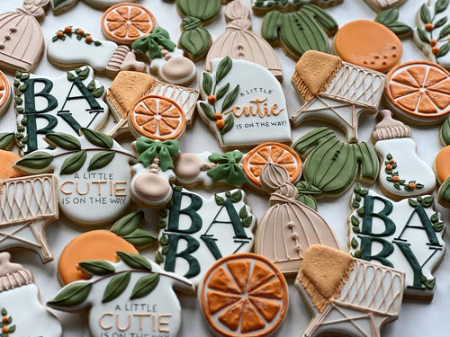 A little cutie is on the way theme Baby shower cookies