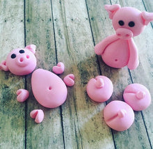 Load image into Gallery viewer, Edible Fondant Pigs Cake Toppers for Swimming Pigs in Kit Kat Barrel Cake