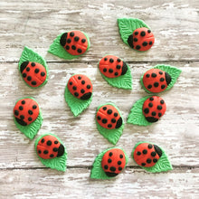 Load image into Gallery viewer, Fondant Ladybug on leaf cupcake toppers