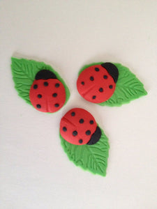 Fondant Ladybug on leaf cupcake toppers