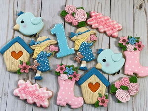 One year old birthday garden Theme Cookies