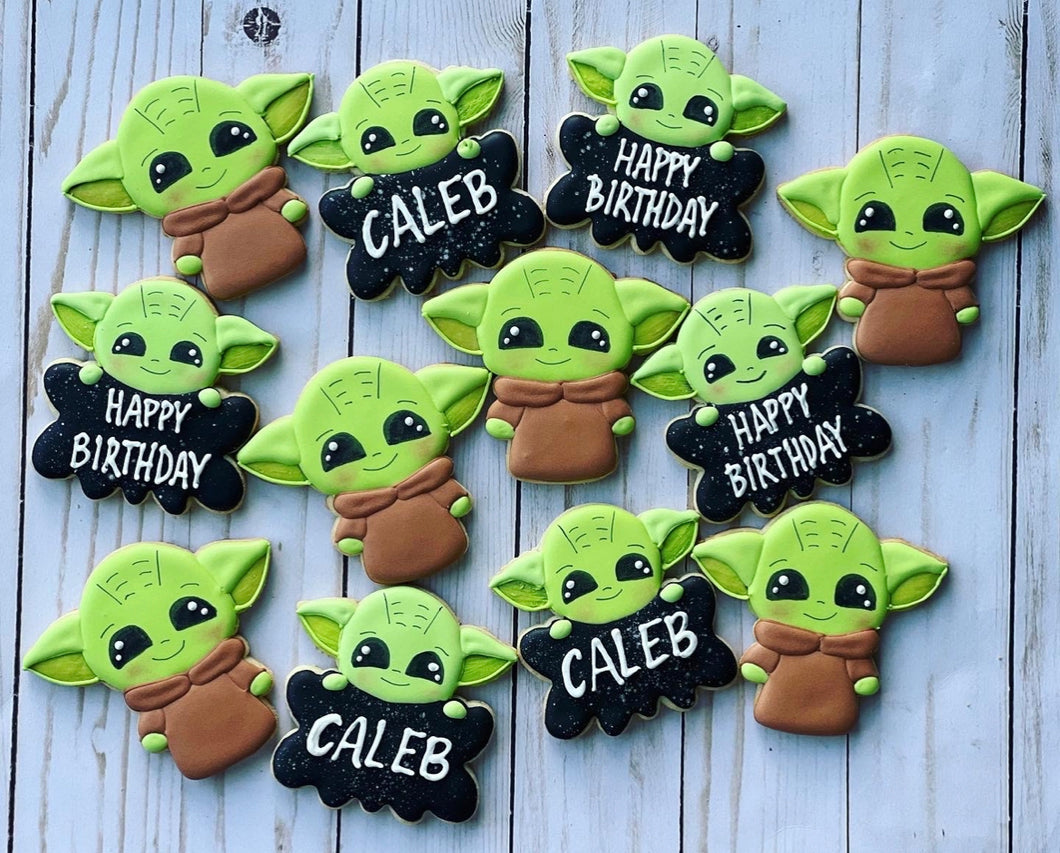 Baby Yoda birthday cookies