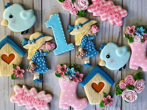One year old birthday garden Theme Cookies