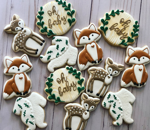 Woodland Baby shower cookies