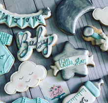 Load image into Gallery viewer, Moon and stars Baby shower cookies