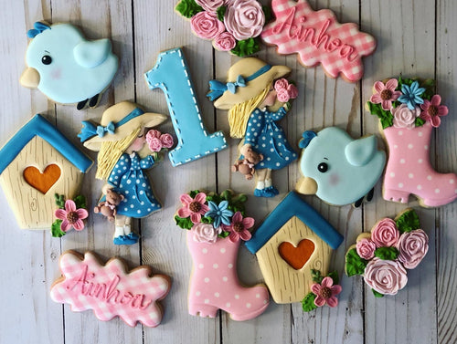 One year old birthday garden Theme Cookies