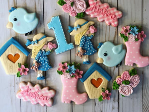 One year old birthday garden Theme Cookies